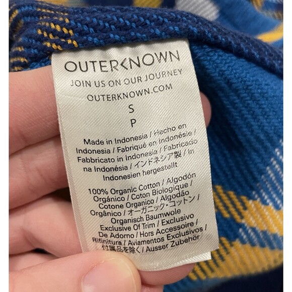 Outerknown Blanket Shirt Jacket Button Up Flannel Blue Yellow Plaid Men's Small - Picture 3 of 8
